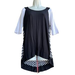 INSIDE OUT Modal Tunic Top Size M Contrast Striped Knit Full Back-zip Blouse USA